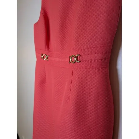 Tahari Levine Studio Sunset Salmon Sheath Dress 14 Sleeveless Career Coquette - Picture 8 of 8